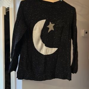 Adorable black, silver, and white moon and shooting star loft sweater